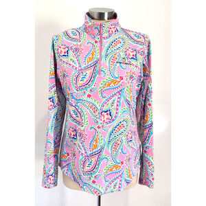 IBKUL Dorado Beach 1/4 Zip UPF 50 Vented Arms Pink Paisley Women's Medium
